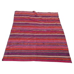 Handmade Vintage Persian Jajim Kilim 3.9' x 4.5' (120cm x 136cm) 1960s - 2K17