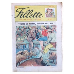 1950 French Fillette Magazine No. 189, Illustrated Adventure Cover - 2C199