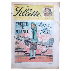 1950 French Fillette Magazine No. 181, Illustrated Aviation Cover - 2C200