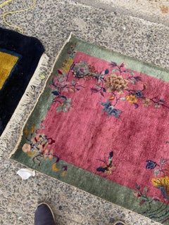 1920s Chinese Art Deco Wool Rug, Pink and Green, 3.1 × 5.2 ft - 1B1004