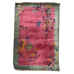 1920s Chinese Art Deco Wool Rug, Pink and Green, 3.1 × 5.2 ft - 1B1004