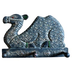 Vintage Camel Wall Rack in Wood with Coloured Glass, Three Hooks - 2C241