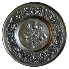 Vintage English Metal Wall Plate with Thistles and Ornate Scrollwork - 2C242
