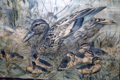 Vintage Duck and Ducklings Print Signed S. Kuperus, Wooden Frame - 2C265