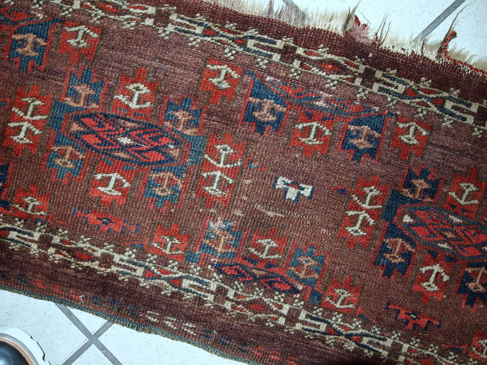 Hand-Knotted Handmade Antique Collectible Turkmen Yomud Torba, 1880s, 1C09