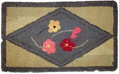 Handmade Antique American Primitive Hooked Rug, 1900s, 1C74