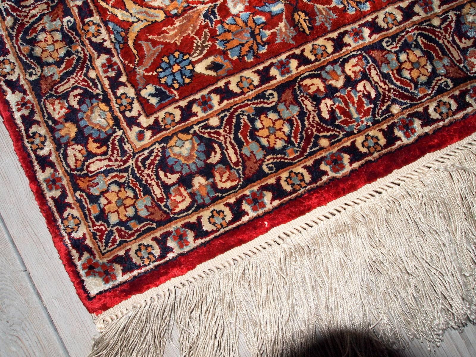 20th Century Handmade Vintage Indian Silk Qum Style Oriental Rug, 1980s