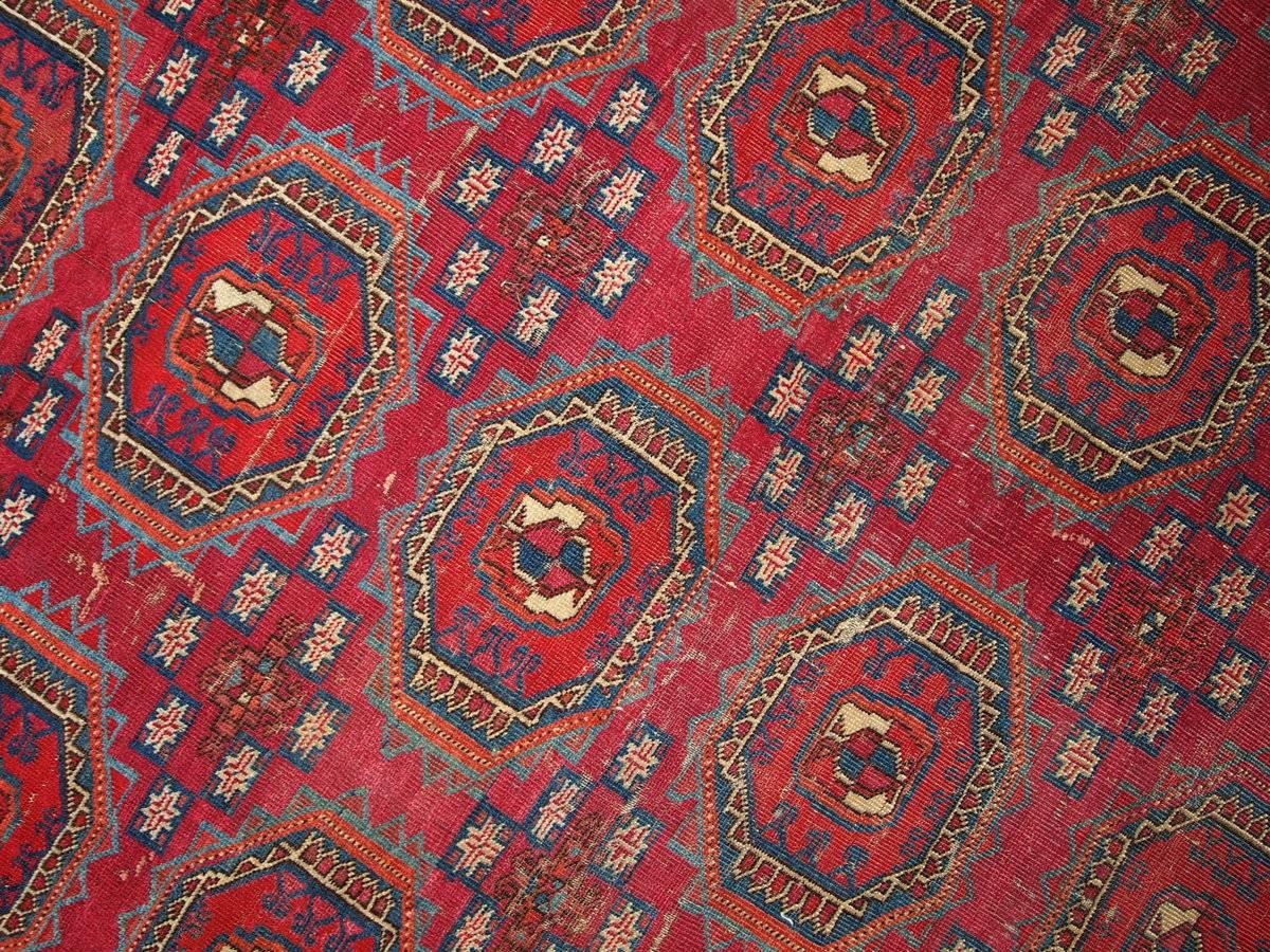 19th Century Handmade Antique Collectible Turkmen Saryk Oriental Rug, 1850s, 1B173
