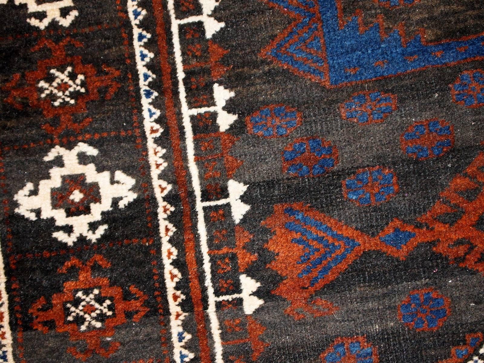 20th Century Handmade Vintage Afghan Baluch Oriental Rug, 1930s, 1C231AU