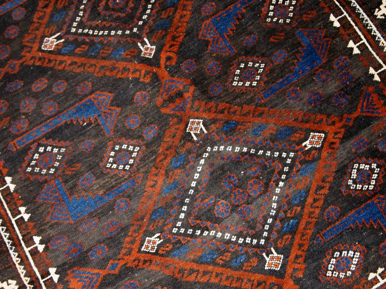 Wool Handmade Vintage Afghan Baluch Oriental Rug, 1930s, 1C231AU