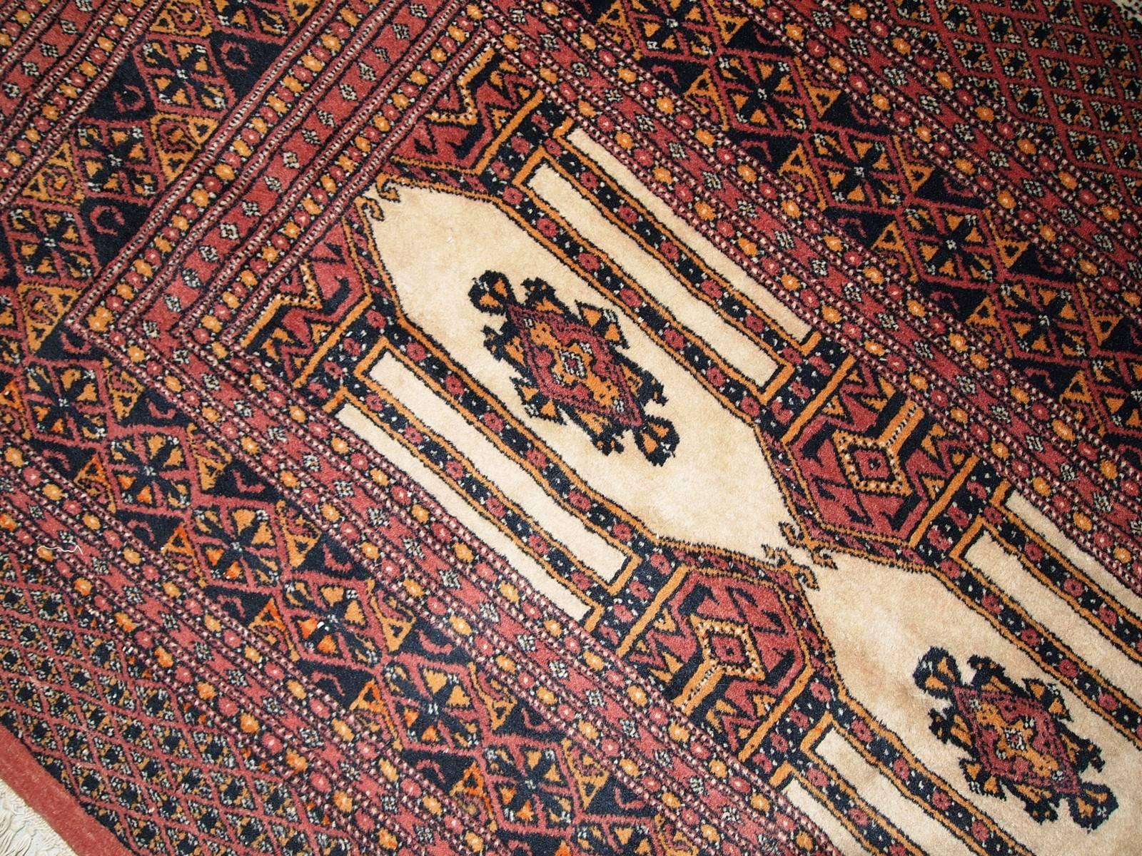 20th Century Handmade Vintage Turkmen Oriental Rug, 1950s