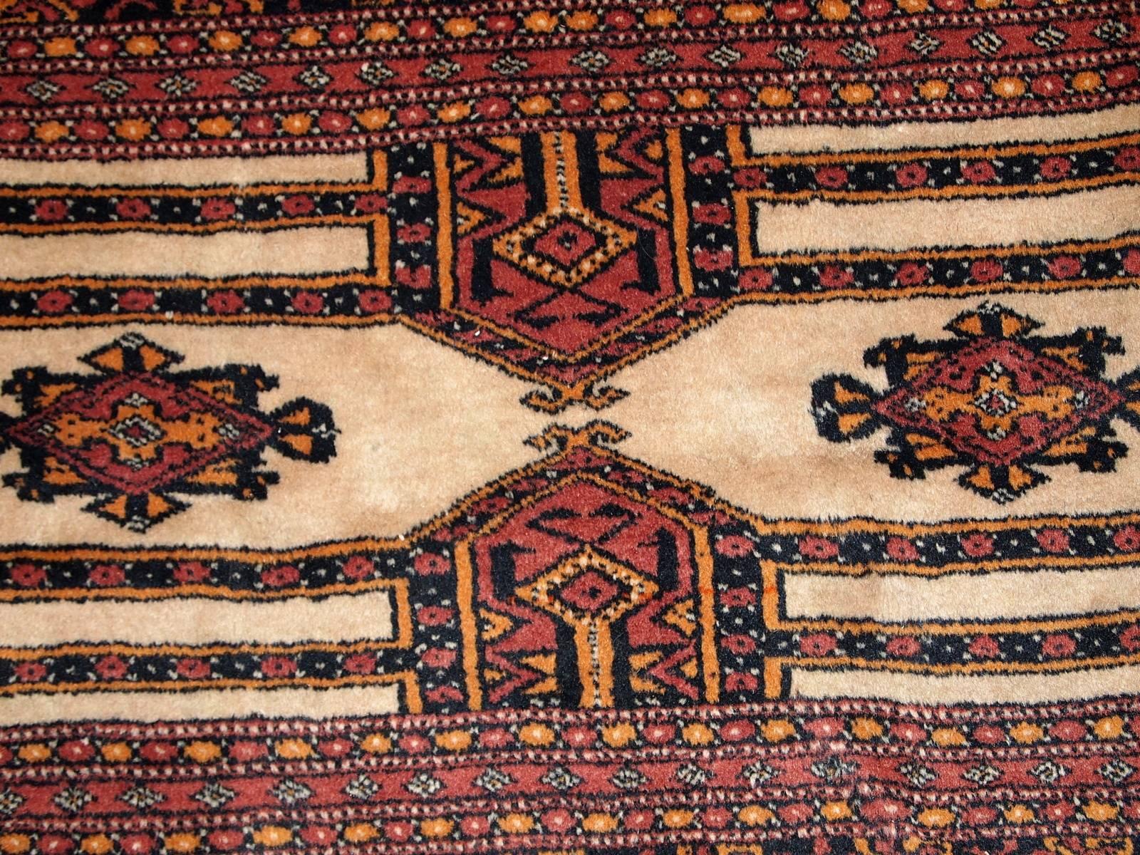 Hand-Knotted Handmade Vintage Turkmen Oriental Rug, 1950s