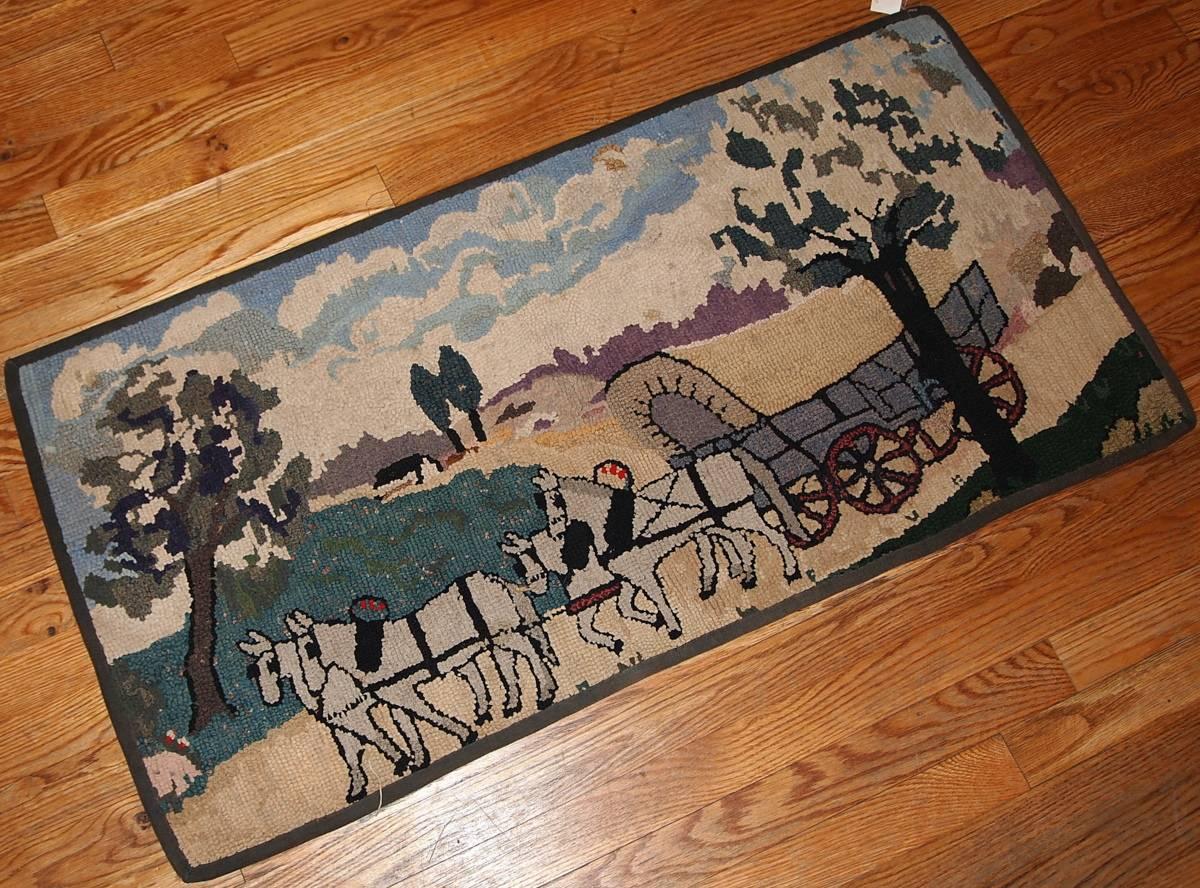 Handmade Antique American Primitive Hooked Rug, 1880s, 1B183 In Good Condition In Bordeaux, FR