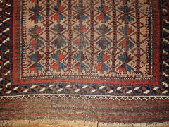 Handmade Antique Distressed Afghan Baluch Prayer Oriental Rug, 1880s, 1B219