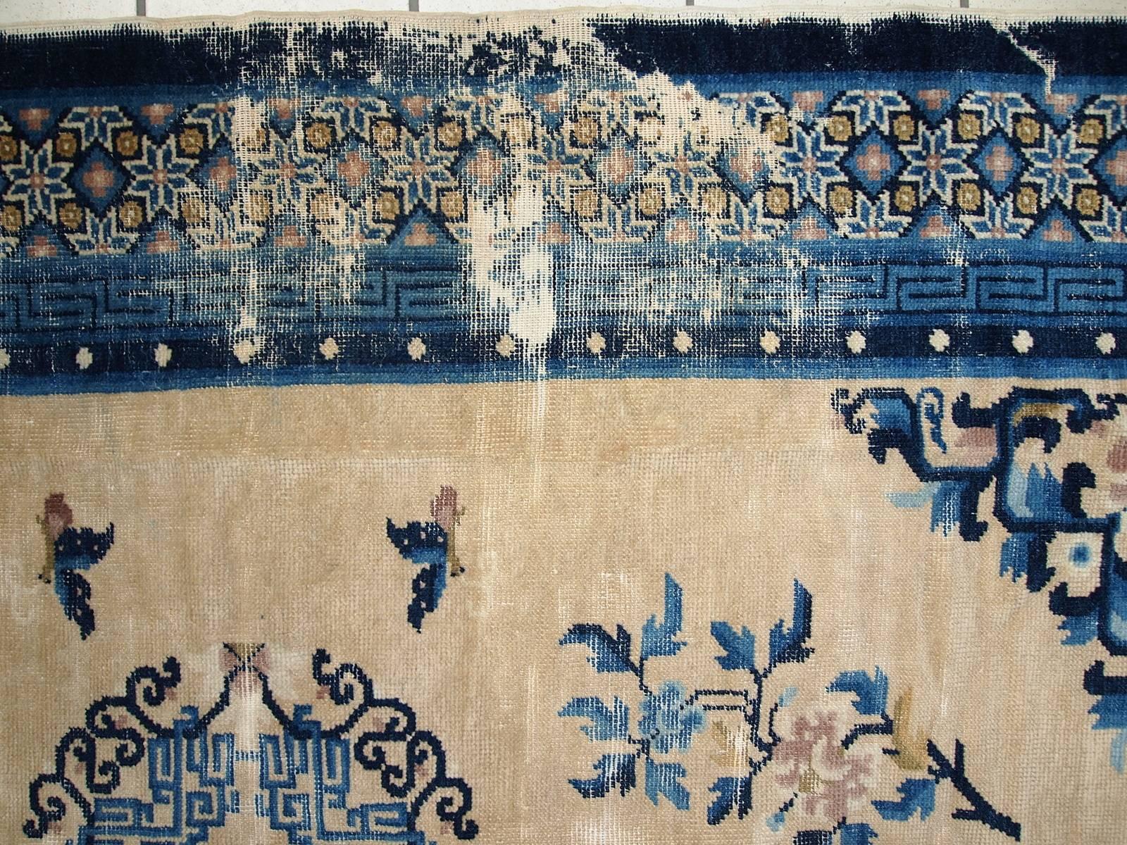 Noué à la main Tapis chinois ancien de Pékin en mauvais état, fabriqué à la main, années 1880, 1C275 en vente