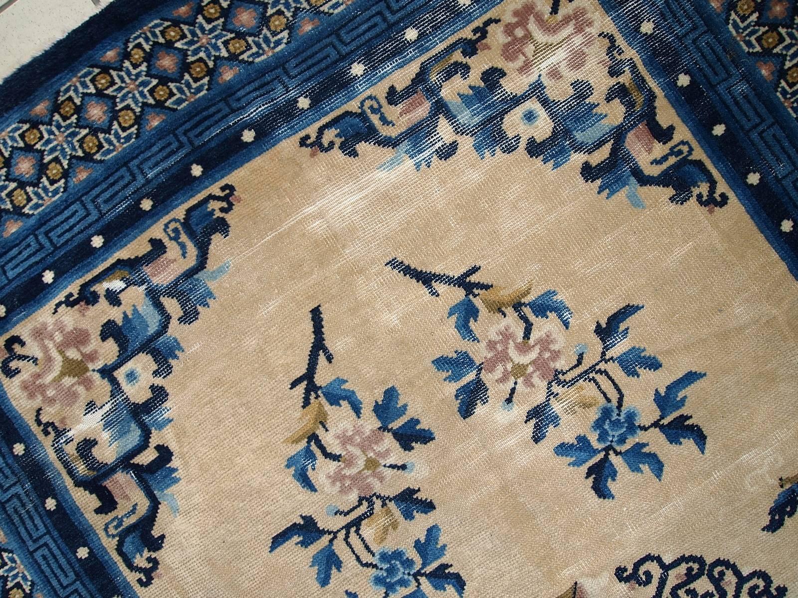 Hand-Knotted Handmade Antique Peking Chinese Destressed Rug, 1880s, 1C275 For Sale