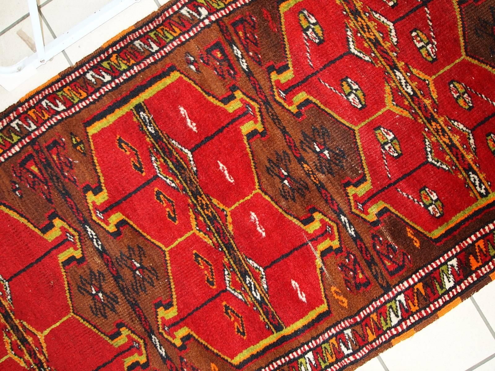 Hand-Knotted Handmade Antique Collectible Turkish Yastik Rug, 1920s, 1C283 For Sale