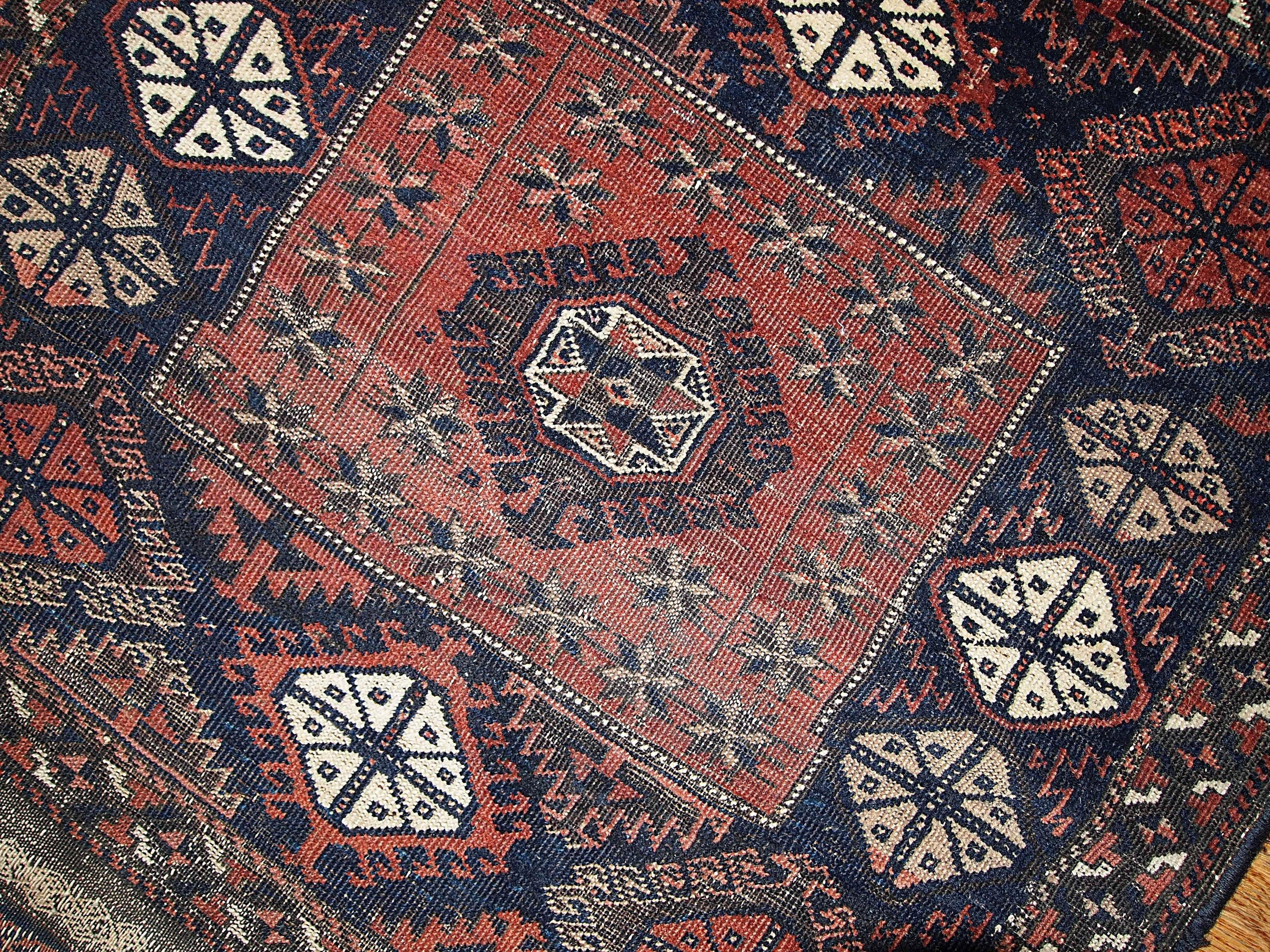 Hand-Knotted Handmade Antique Collectible Afghan Baluch Rug, 1880s, 1B326 For Sale