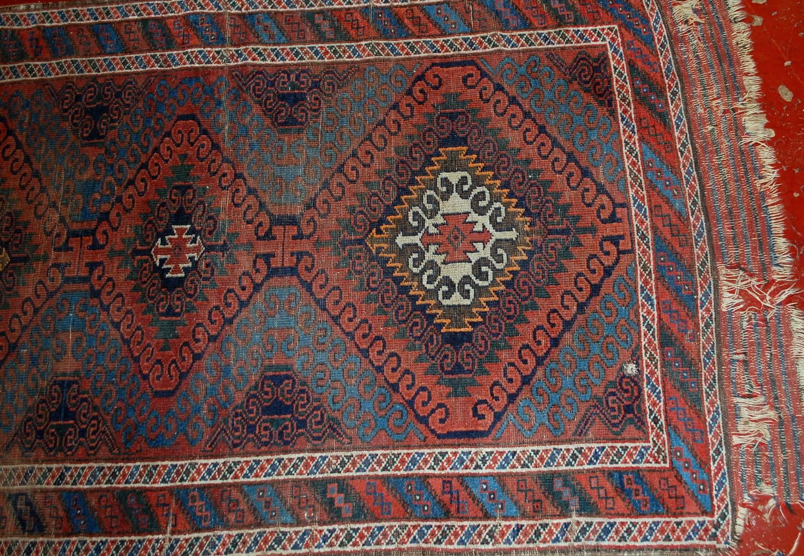20th Century Handmade Antique Collectible Afghan Baluch Rug, 1900s, 1E02 For Sale