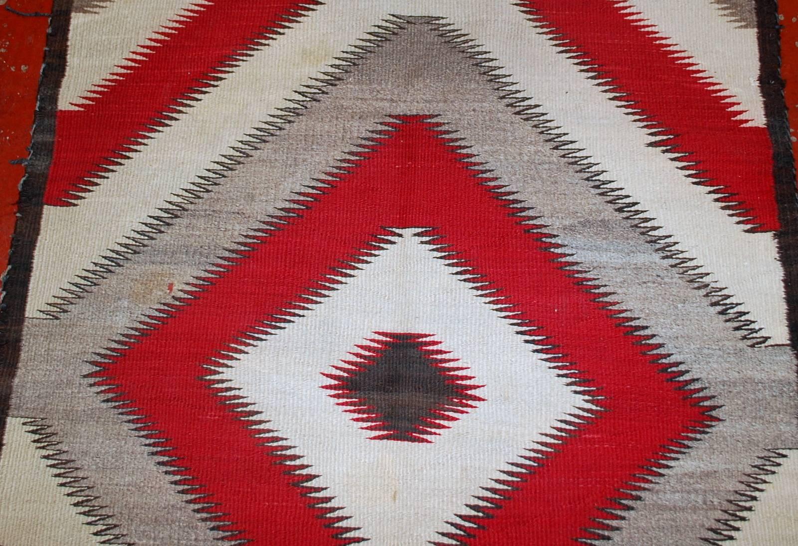 Wool Handmade Antique Native-American Navajo Geometric Rug, 1900s