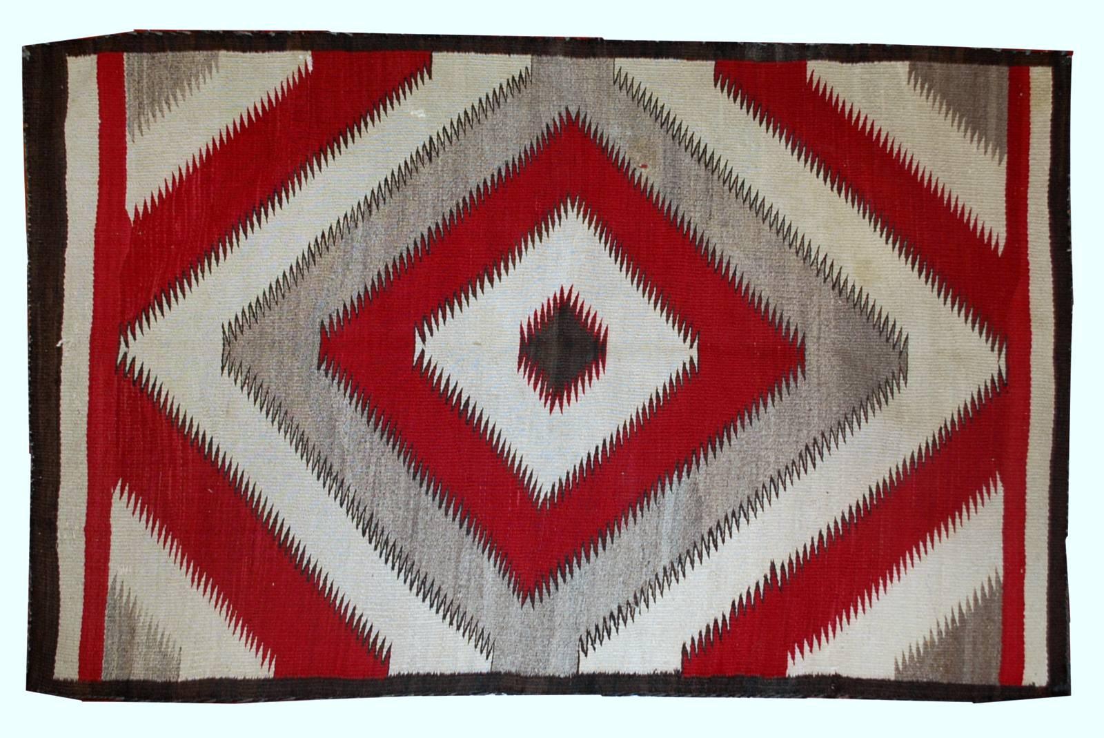 Handmade Antique Native-American Navajo Geometric Rug, 1900s 2