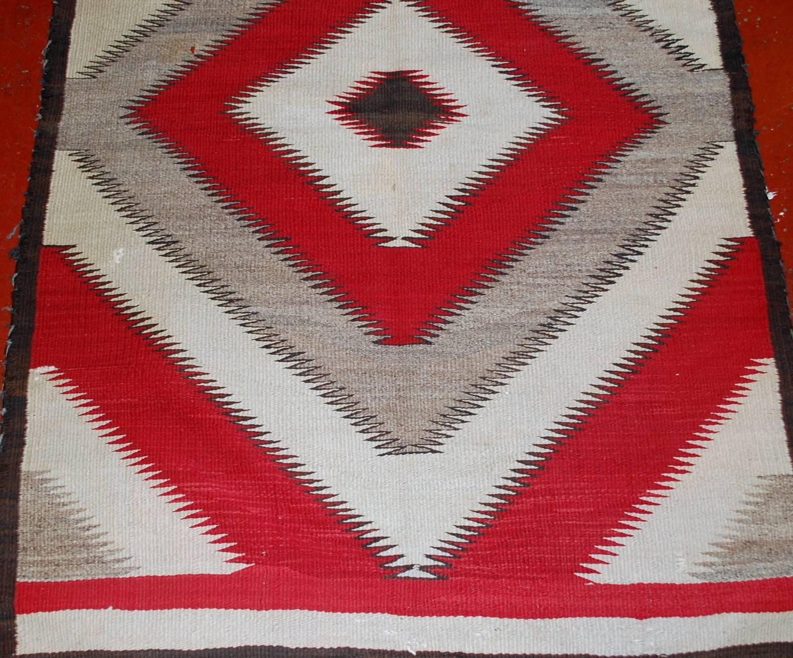 Hand-Knotted Handmade Antique Native-American Navajo Geometric Rug, 1900s