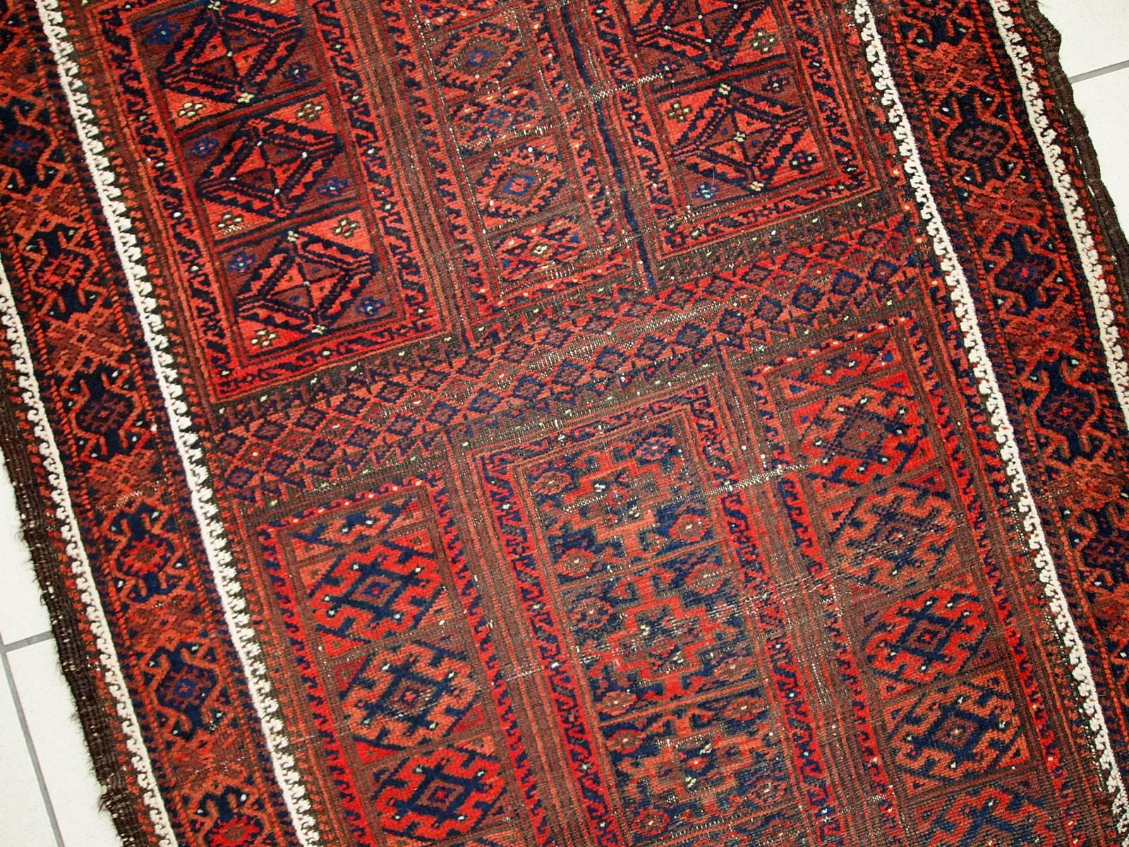 20th Century Handmade Antique Afghan Baluch Rug, 1900s
