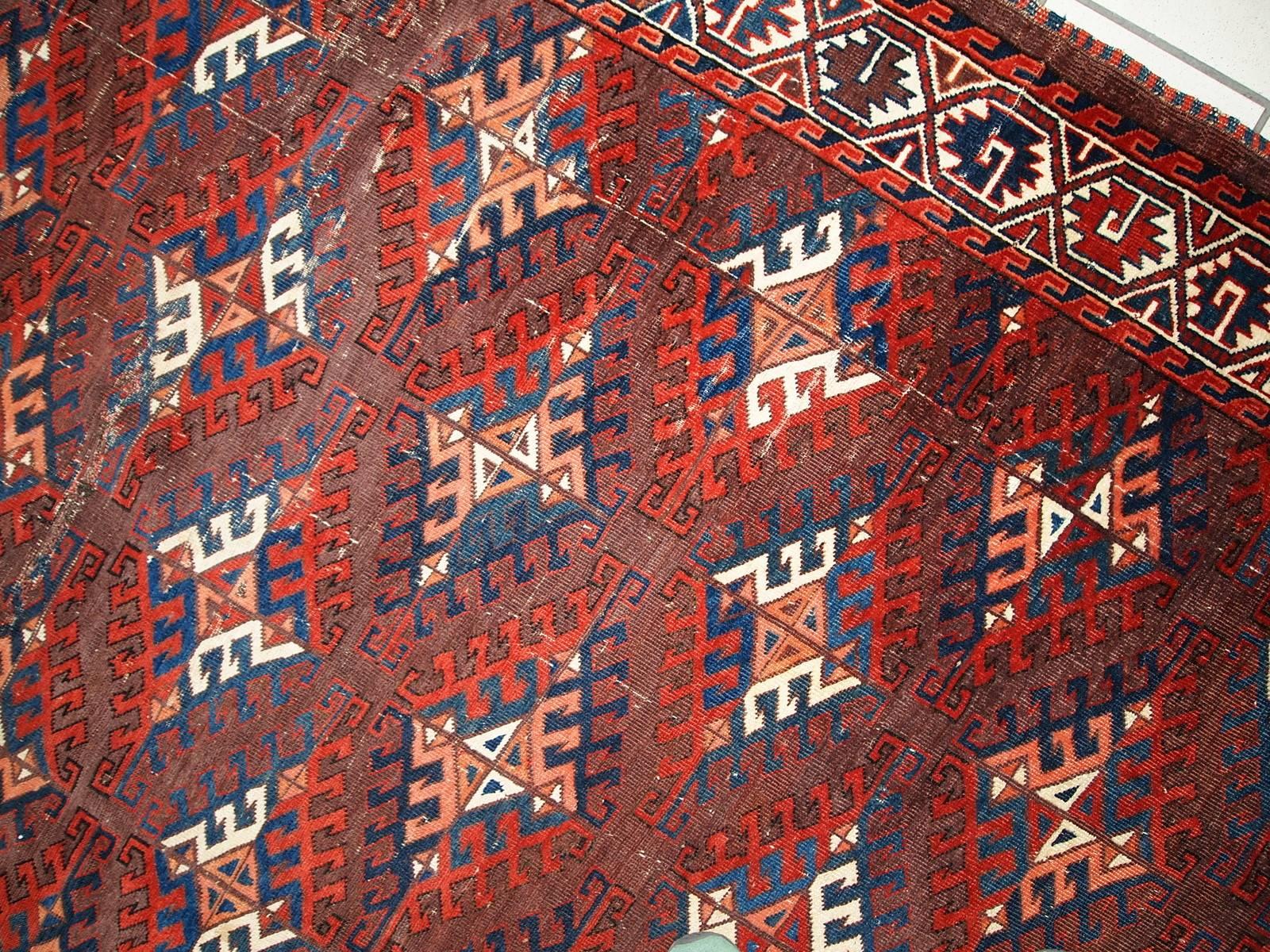 19th Century Handmade Antique Turkmen Yomud Rug, 1880s, 1C310 For Sale
