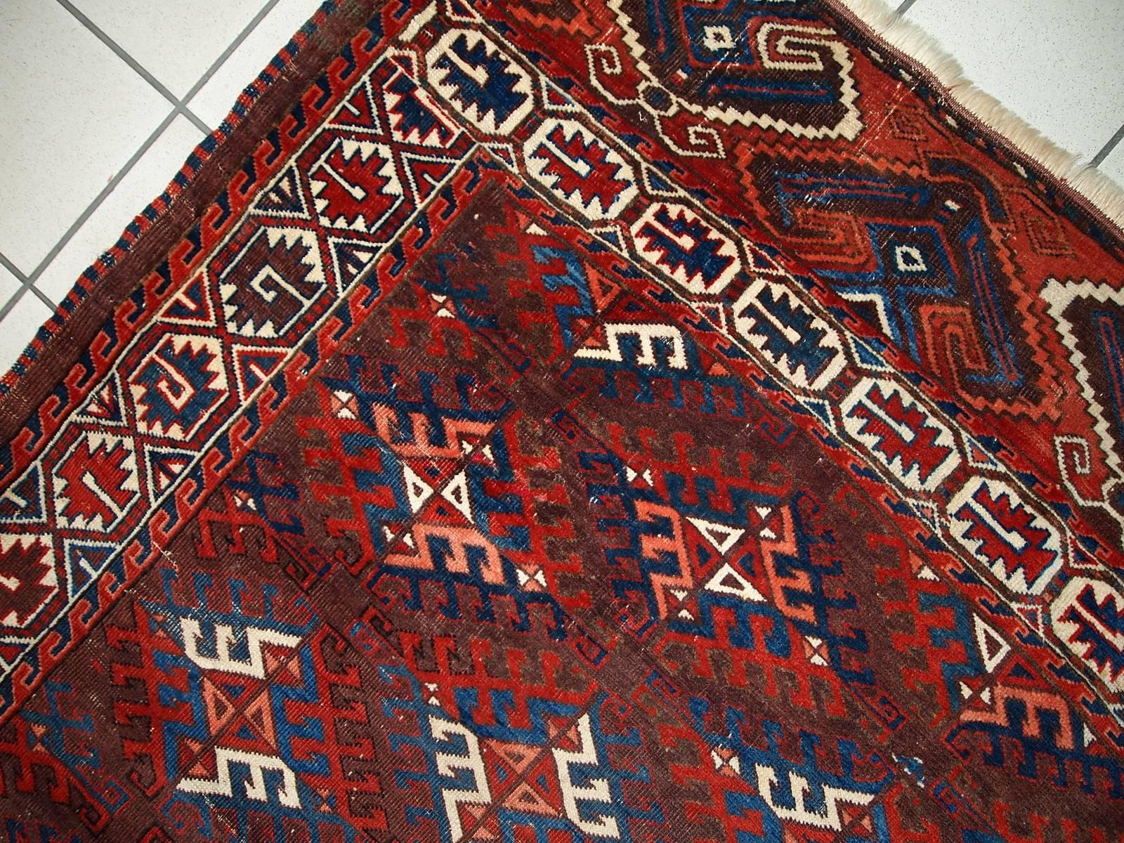 Handmade Antique Turkmen Yomud Rug, 1880s, 1C310 2