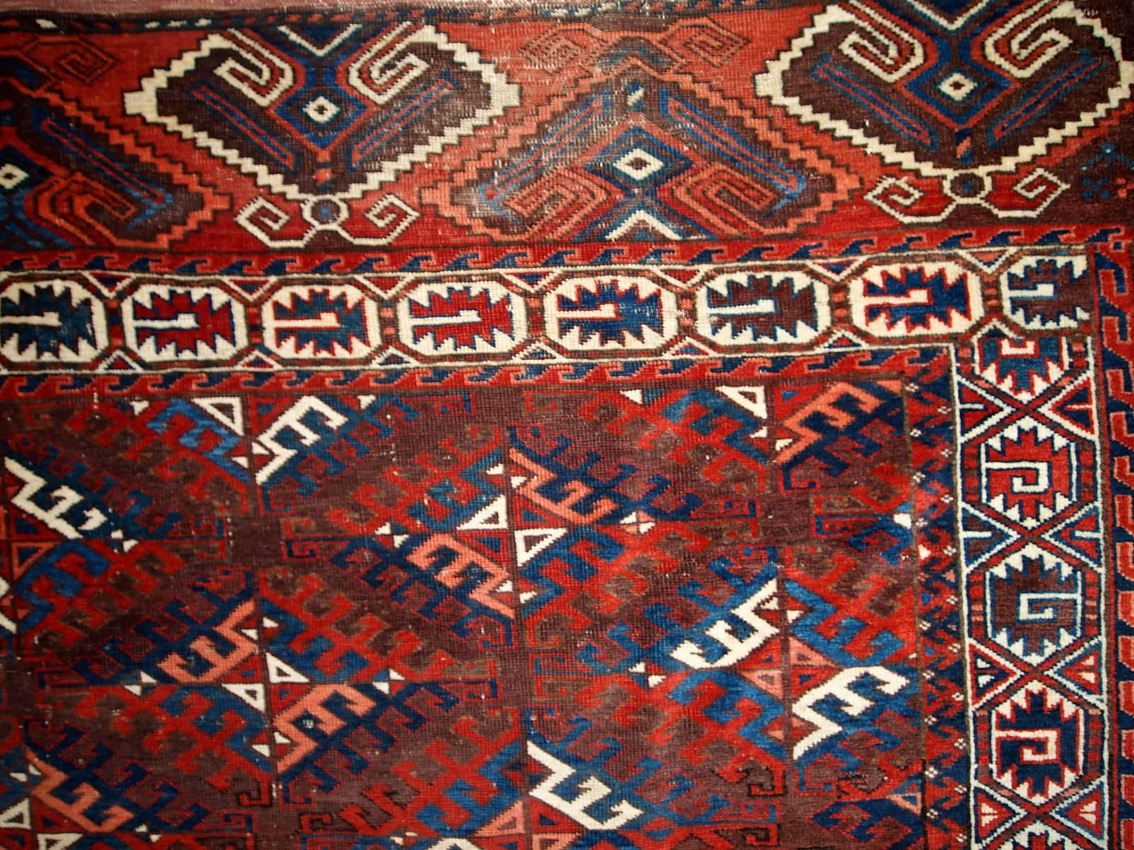 Handmade Antique Turkmen Yomud Rug, 1880s, 1C310 3