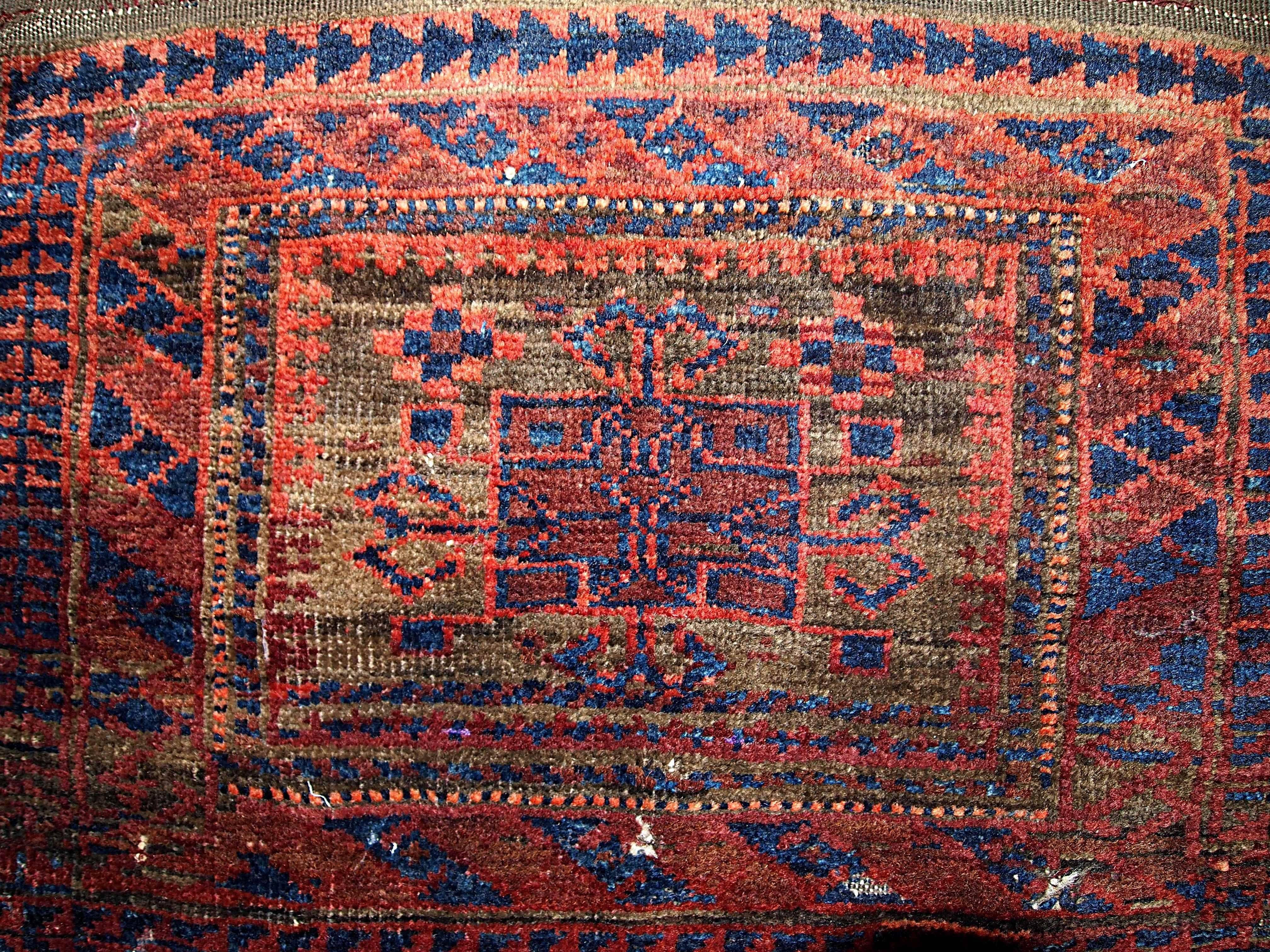 Hand-Knotted Handmade Antique Collectible Afghan Baluch Bag Face, 1880s