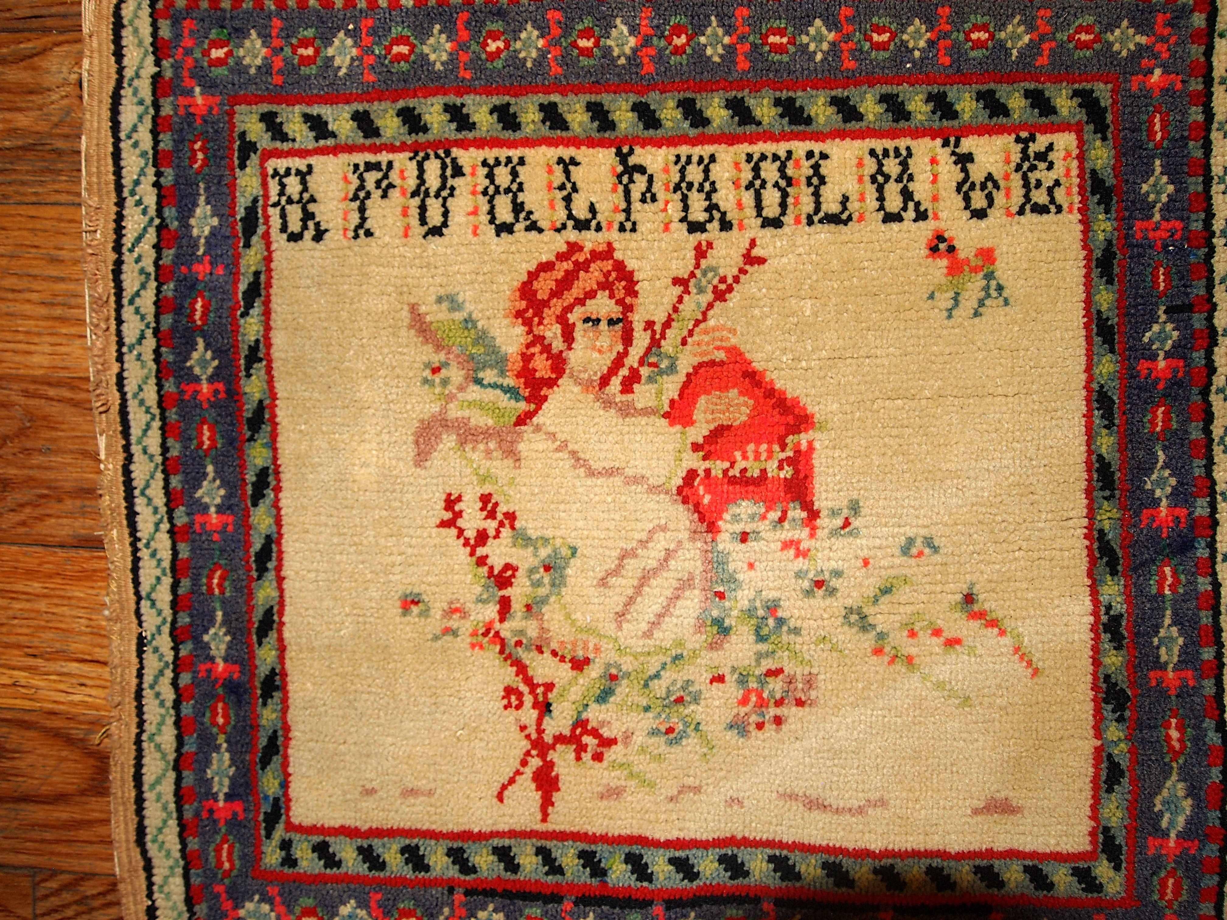 Handmade antique collectible Armenian rug specially made for weddings. This rug would have been given to a family in celebration of a wedding or as a dowry gift. That is an old Armenian tradition to present this type of rugs on this kind of