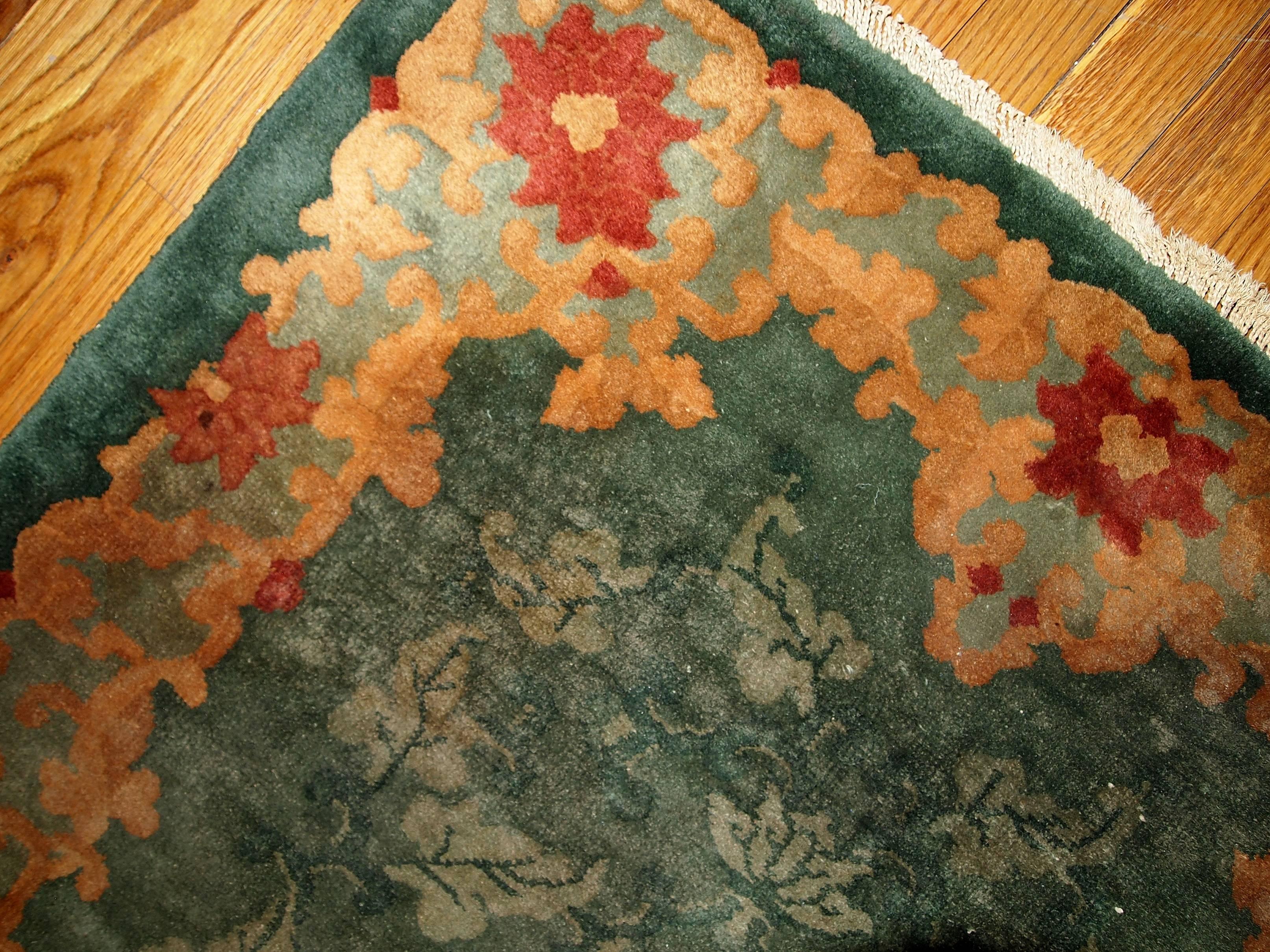 Hand-Knotted Handmade Antique Art Deco Chinese Rug, 1920s, 1B398