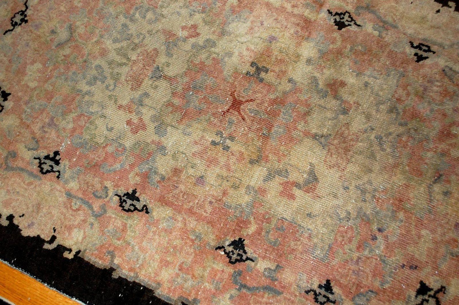 Hand-Knotted Handmade Antique Art Deco Chinese Rug, 1920s, 1B411 For Sale