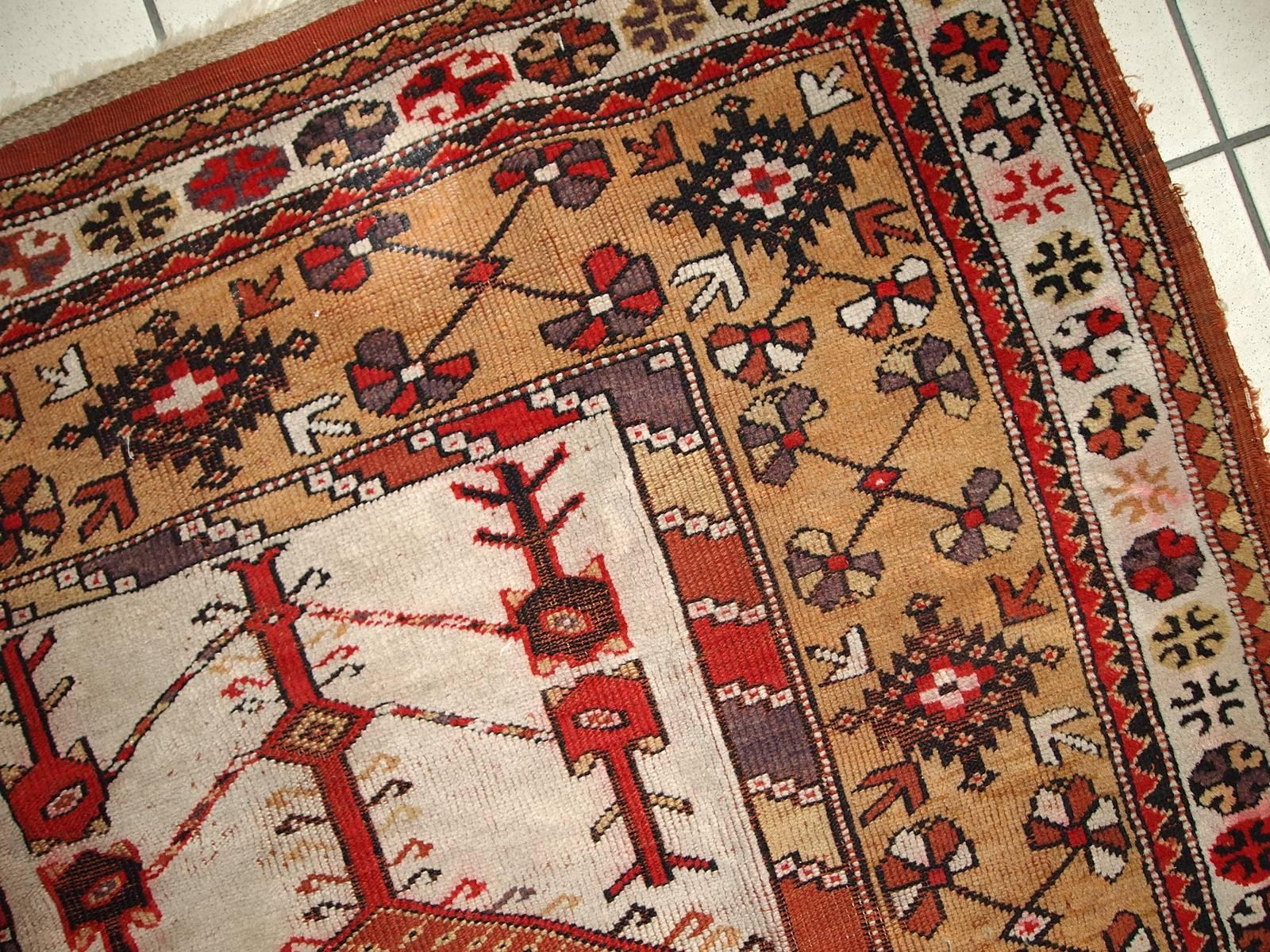 Hand-Knotted Handmade Antique Prayer Turkish Melas Rug, 1920s, 1C316