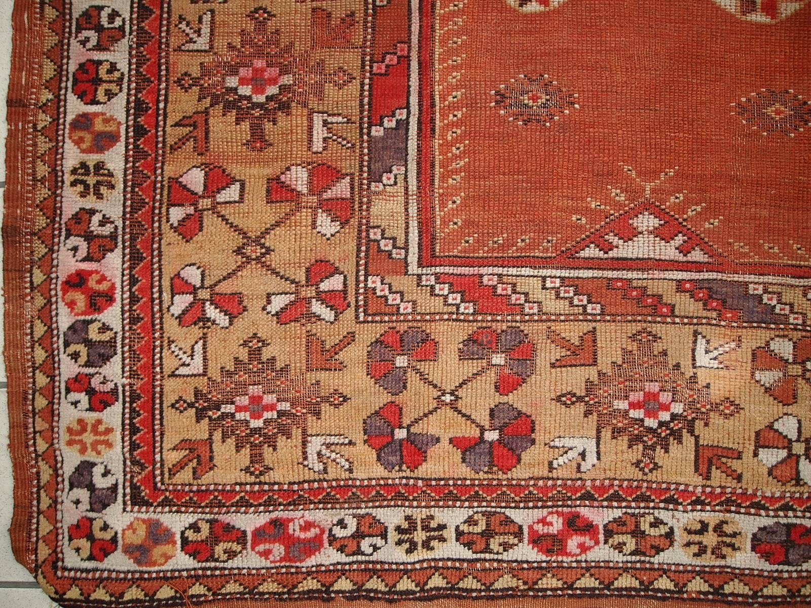 Handmade Antique Prayer Turkish Melas Rug, 1920s, 1C316 1