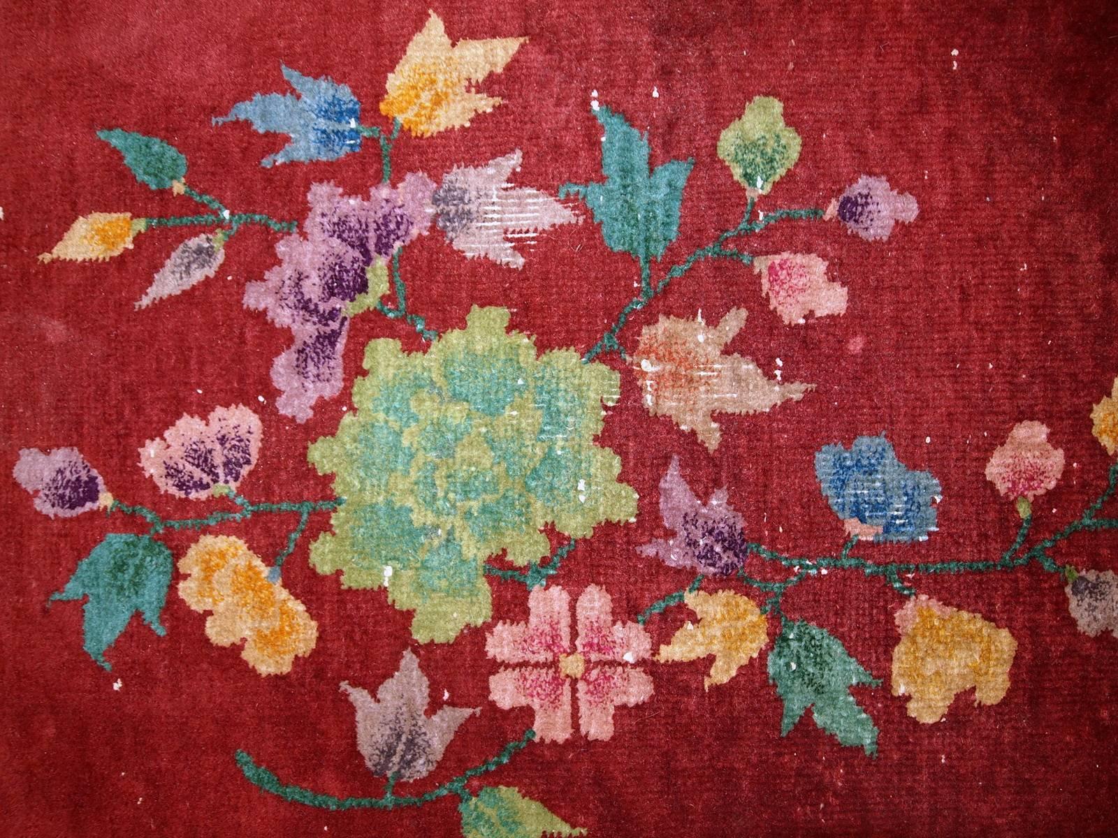 Handgefertigter antiker chinesischer Art-Déco-Teppich, 1920er Jahre, 1C331 im Zustand „Relativ gut“ im Angebot in Bordeaux, FR