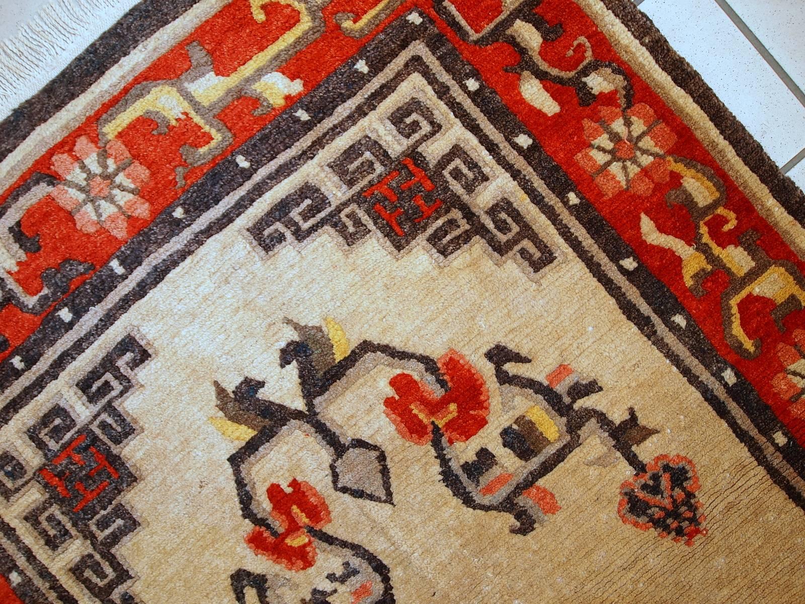 Mongolo Tappeto mongolo vintage fatto a mano, anni '70, 1C349 in vendita
