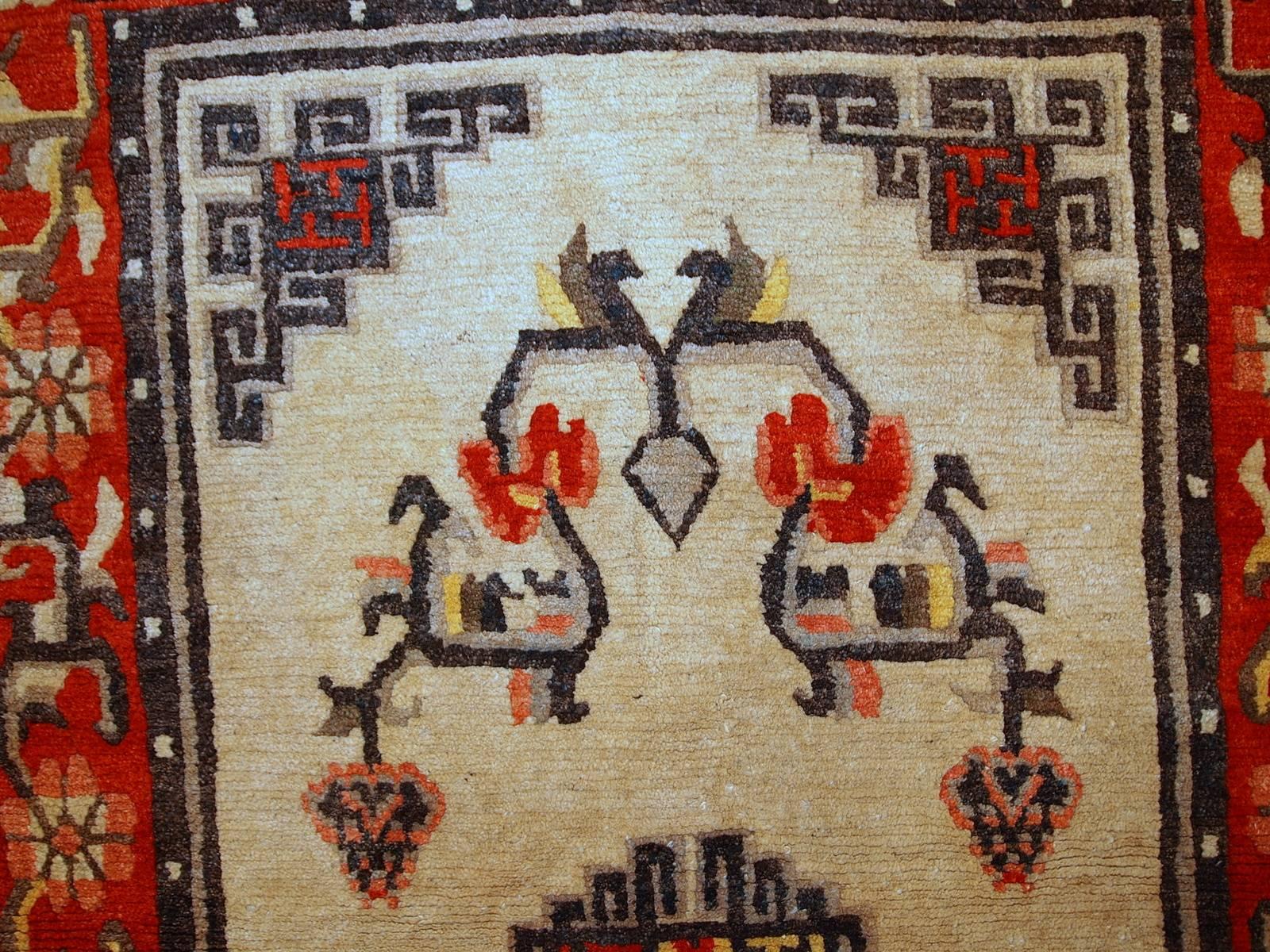 Tappeto mongolo vintage fatto a mano, anni '70, 1C349 In condizioni buone in vendita a Bordeaux, FR