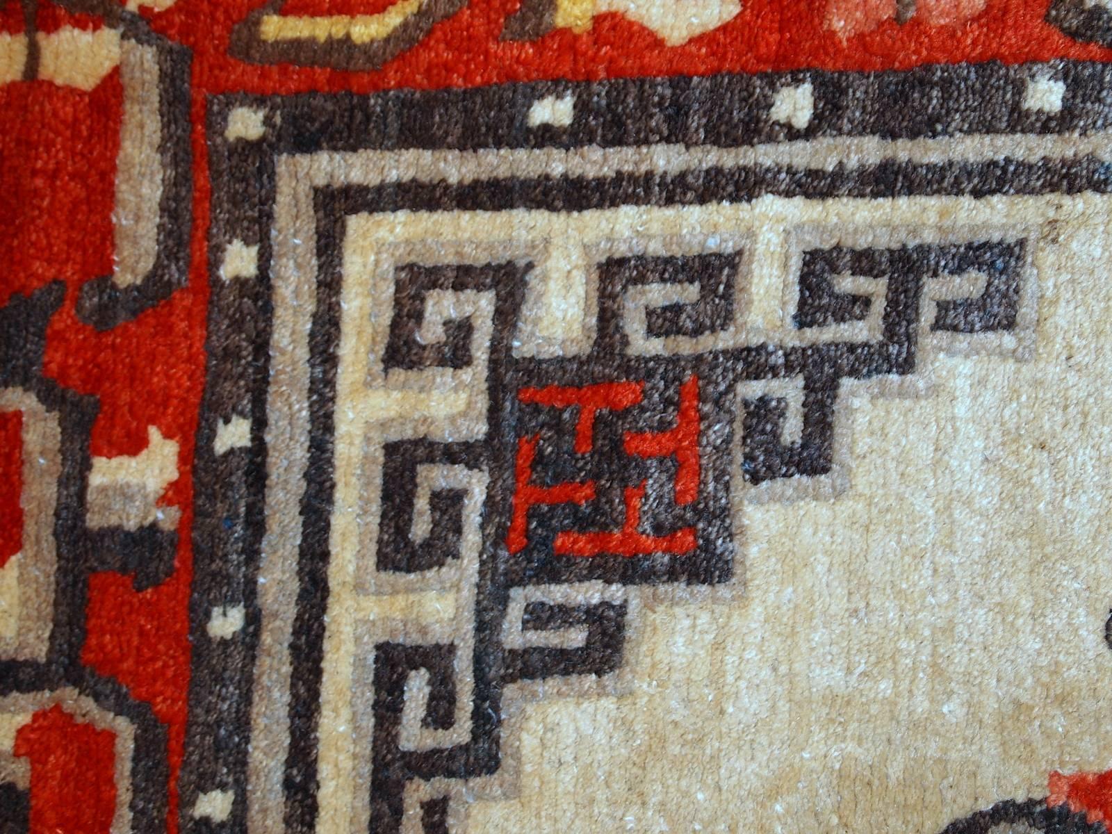 Wool Handmade Vintage Mongolian Rug, 1970s, 1C349 For Sale