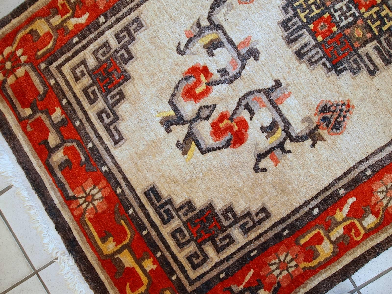 Lana Tappeto mongolo vintage fatto a mano, anni '70, 1C349 in vendita