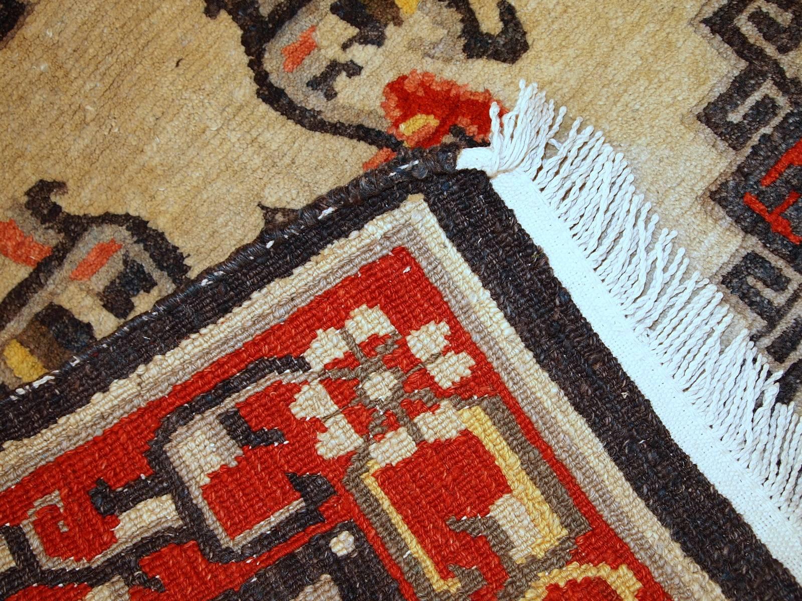 Tappeto mongolo vintage fatto a mano, anni '70, 1C349 in vendita 2