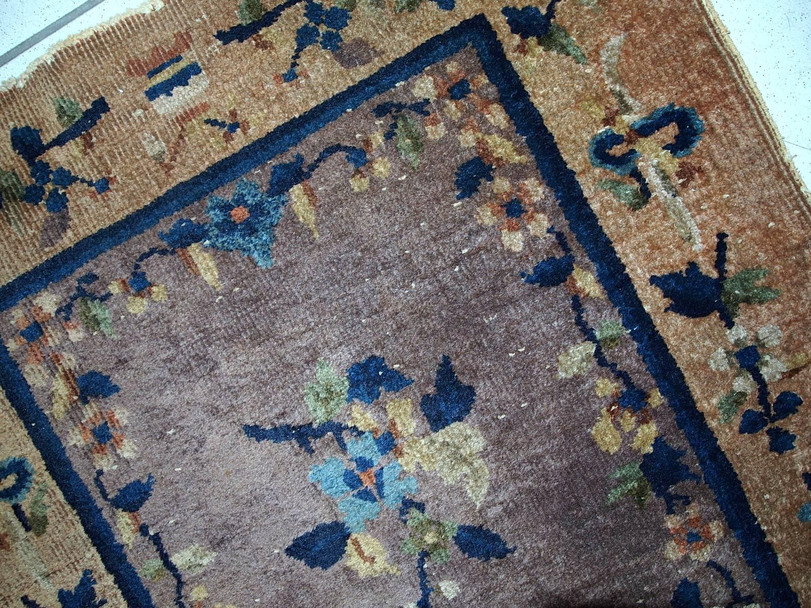 Noué à la main Tapis chinois Art déco ancien fait à la main, années 1920, 1C354