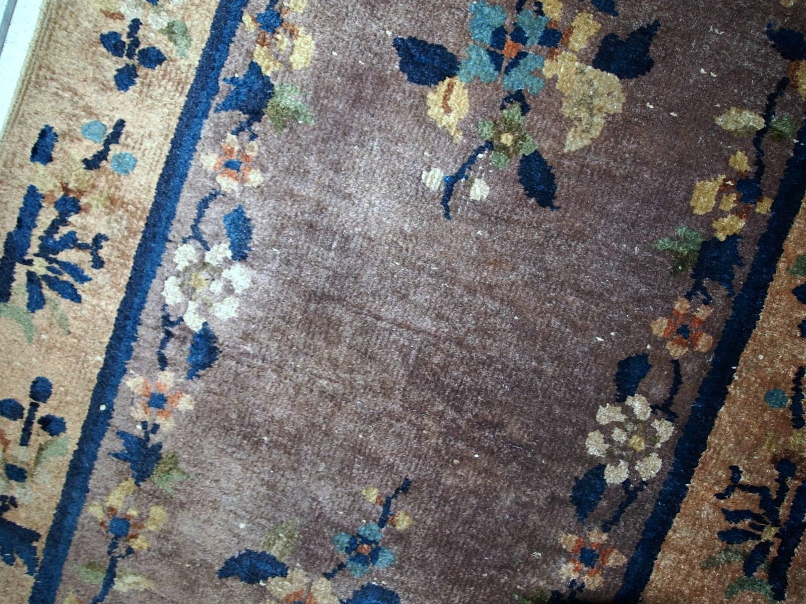 Handgefertigter antiker chinesischer Art-Déco-Teppich, 1920er Jahre, 1C354 im Zustand „Relativ gut“ im Angebot in Bordeaux, FR