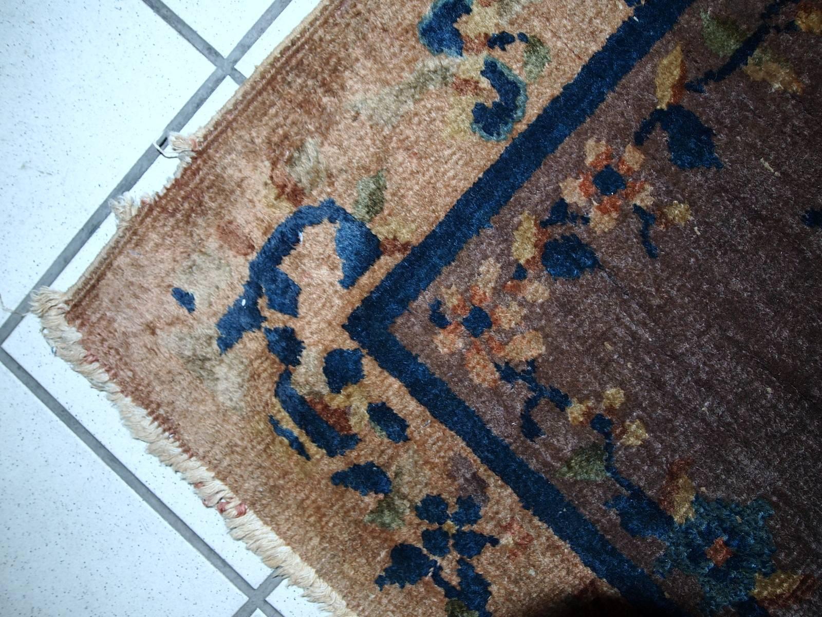 Wool Handmade Antique Art Deco Chinese Rug, 1920s, 1C354 For Sale