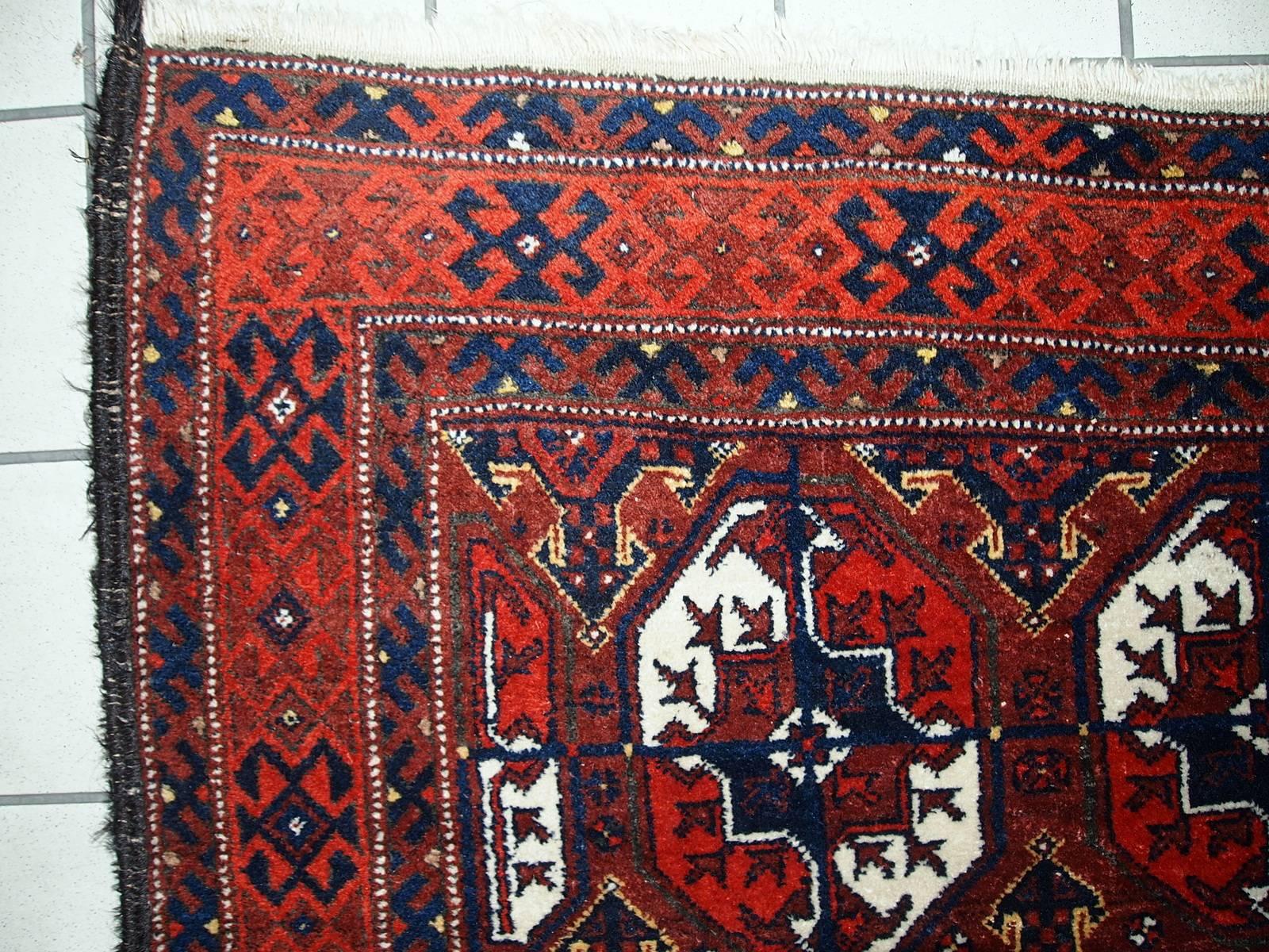 Hand-Knotted Handmade Antique Afghan Baluch Rug, 1900s, 1C375
