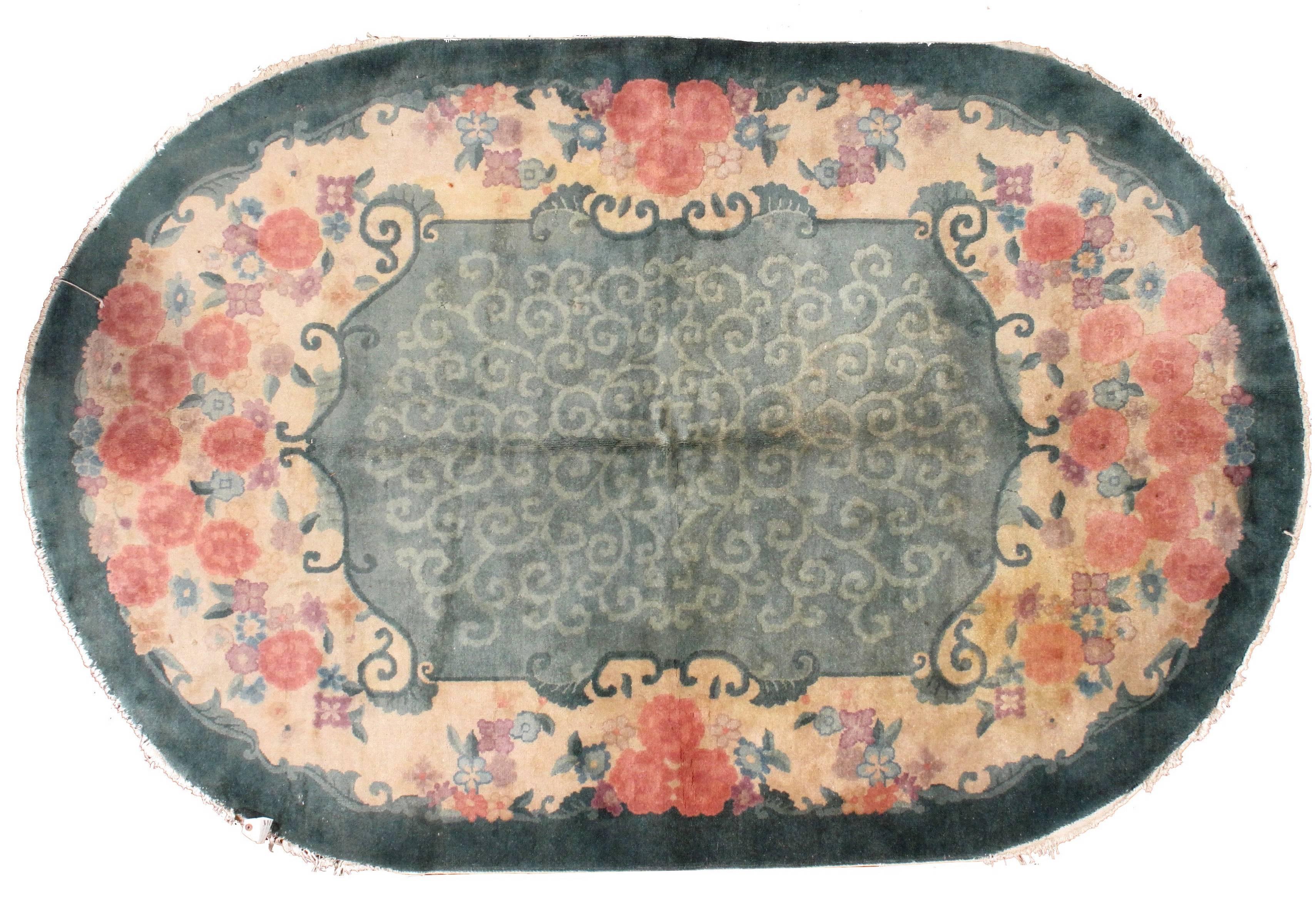 Handmade Antique Art Deco Chinese Rug, 1920s, 1B452 In Good Condition For Sale In Bordeaux, FR