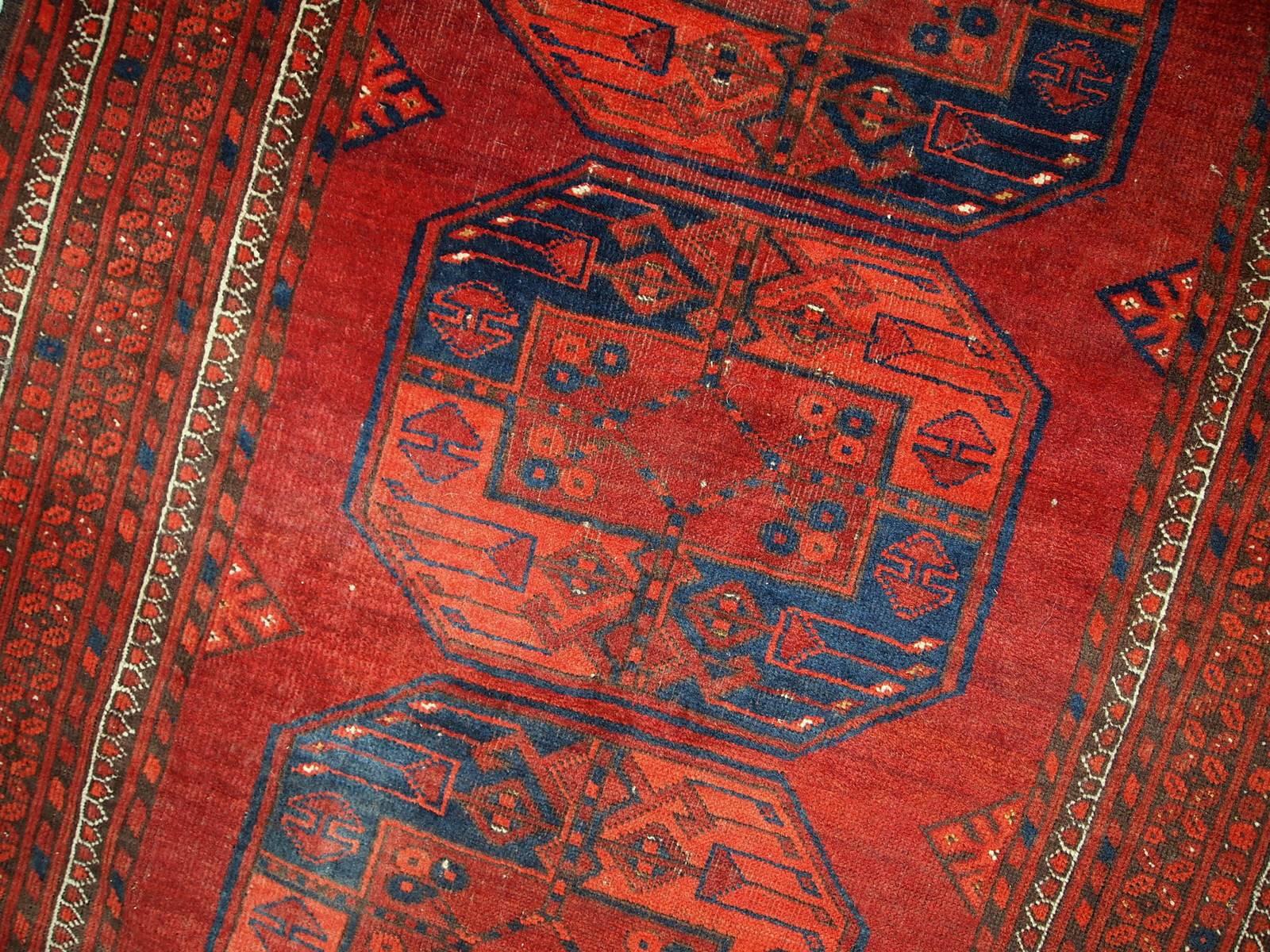 Hand-Knotted Handmade Vintage Afghan Ersari Rug, 1950s, 1C406 For Sale