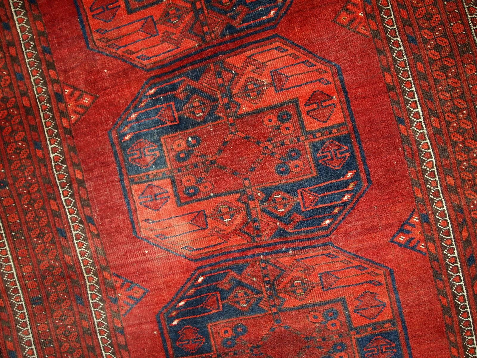 Handmade Vintage Afghan Ersari Rug, 1950s, 1C406 In Fair Condition For Sale In Bordeaux, FR