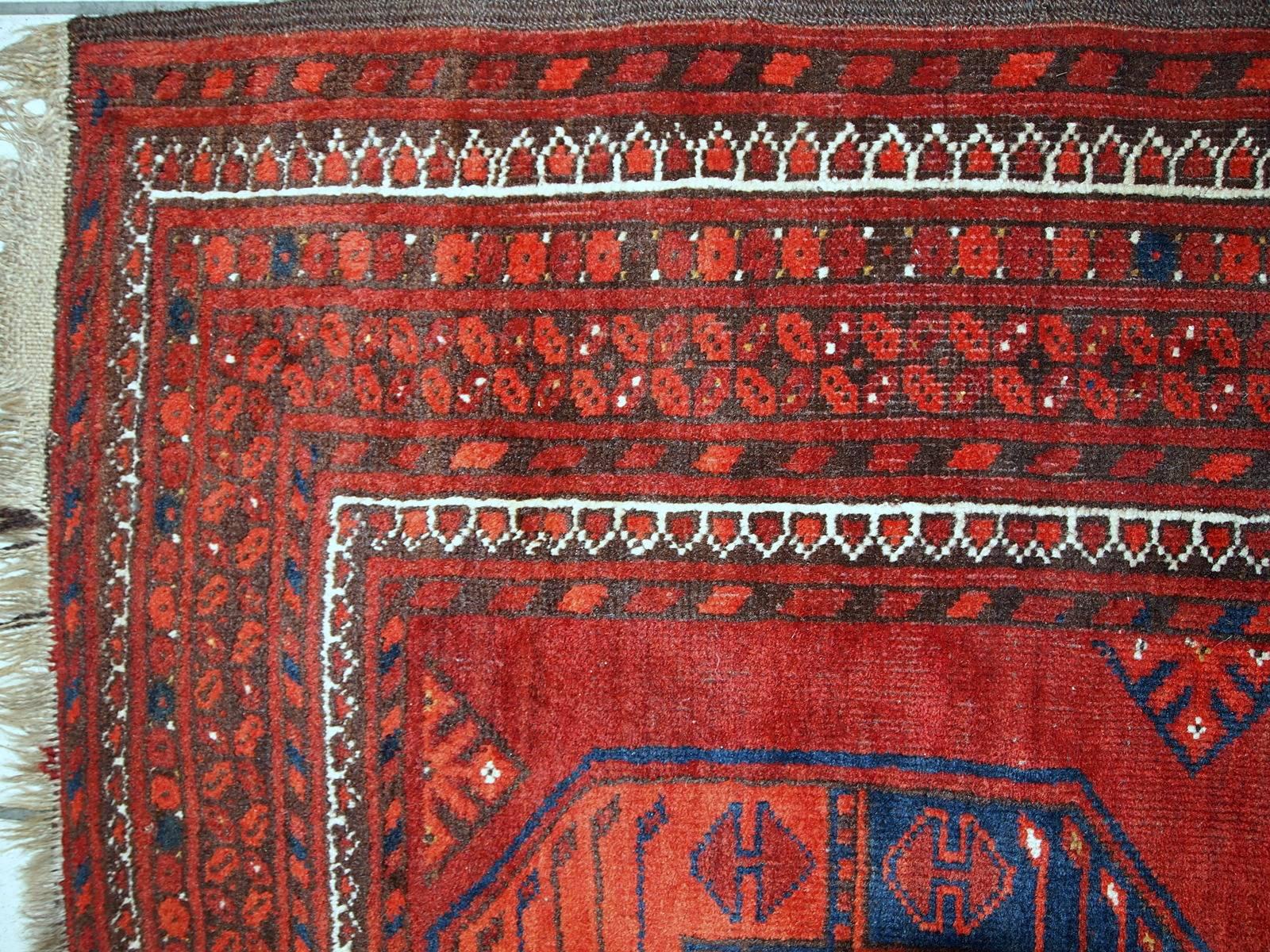 Wool Handmade Vintage Afghan Ersari Rug, 1950s, 1C406 For Sale